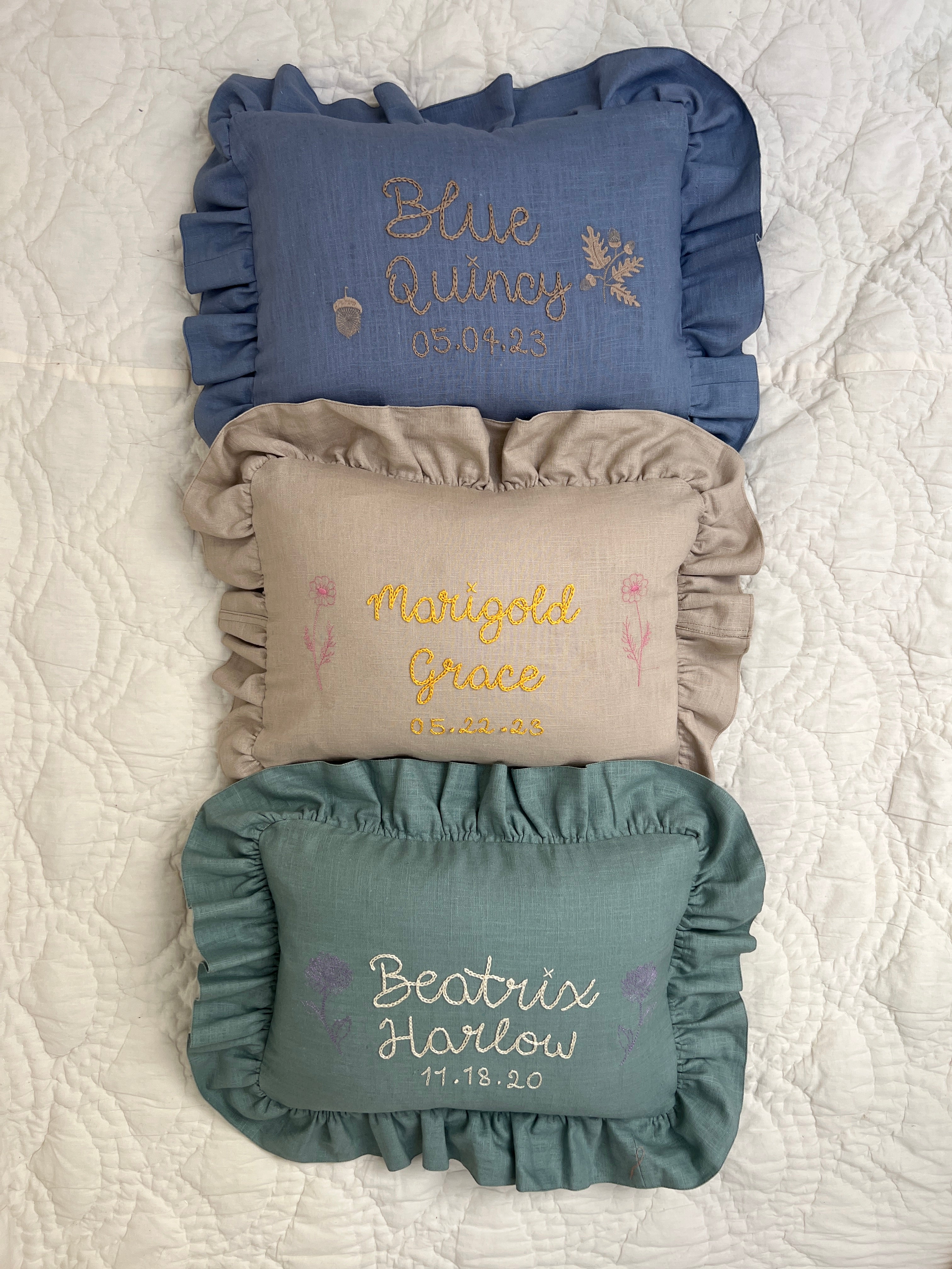 Heirloom Embroidered Baby Naming Cushion