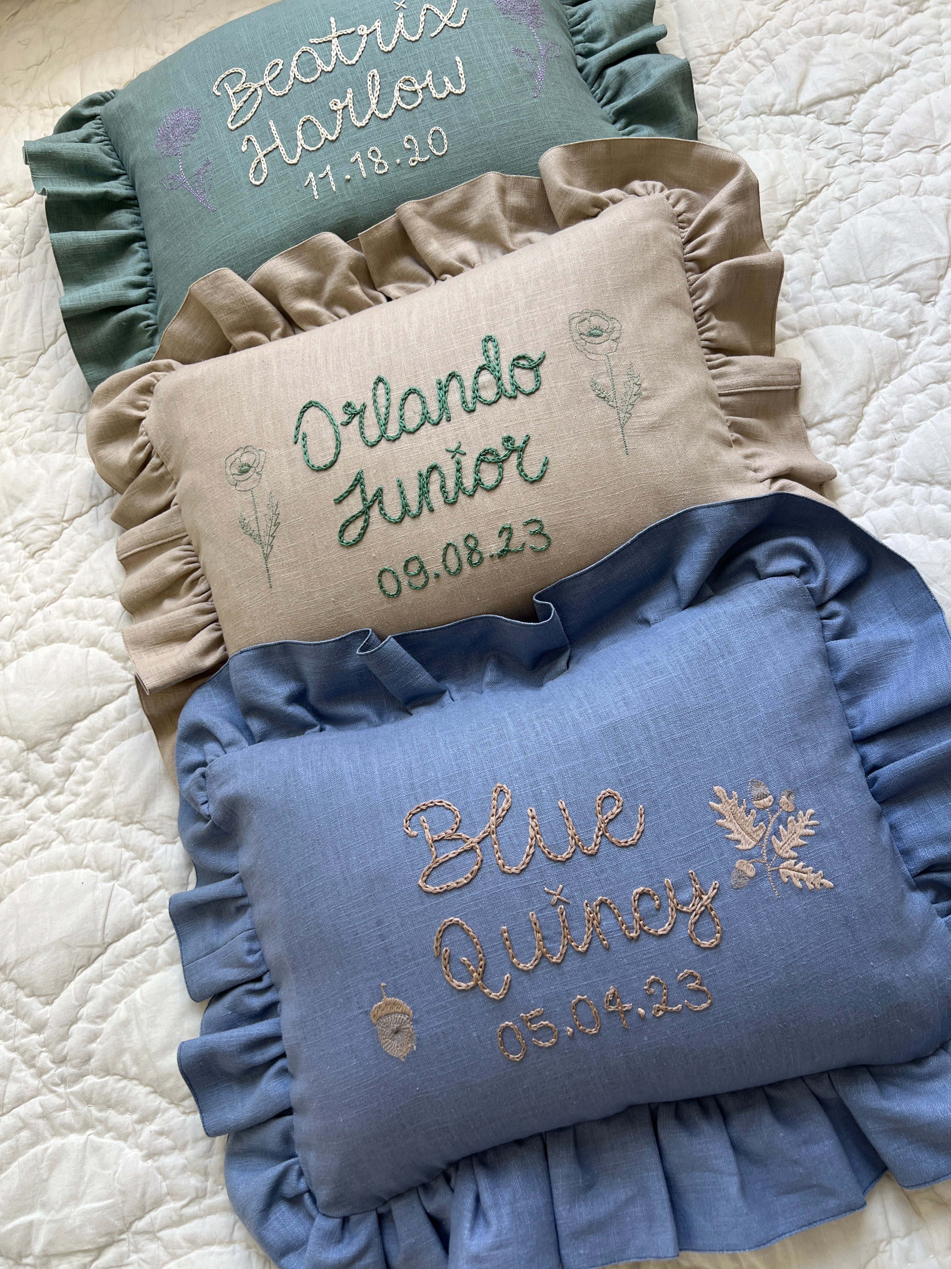 Heirloom Embroidered Baby Naming Cushion