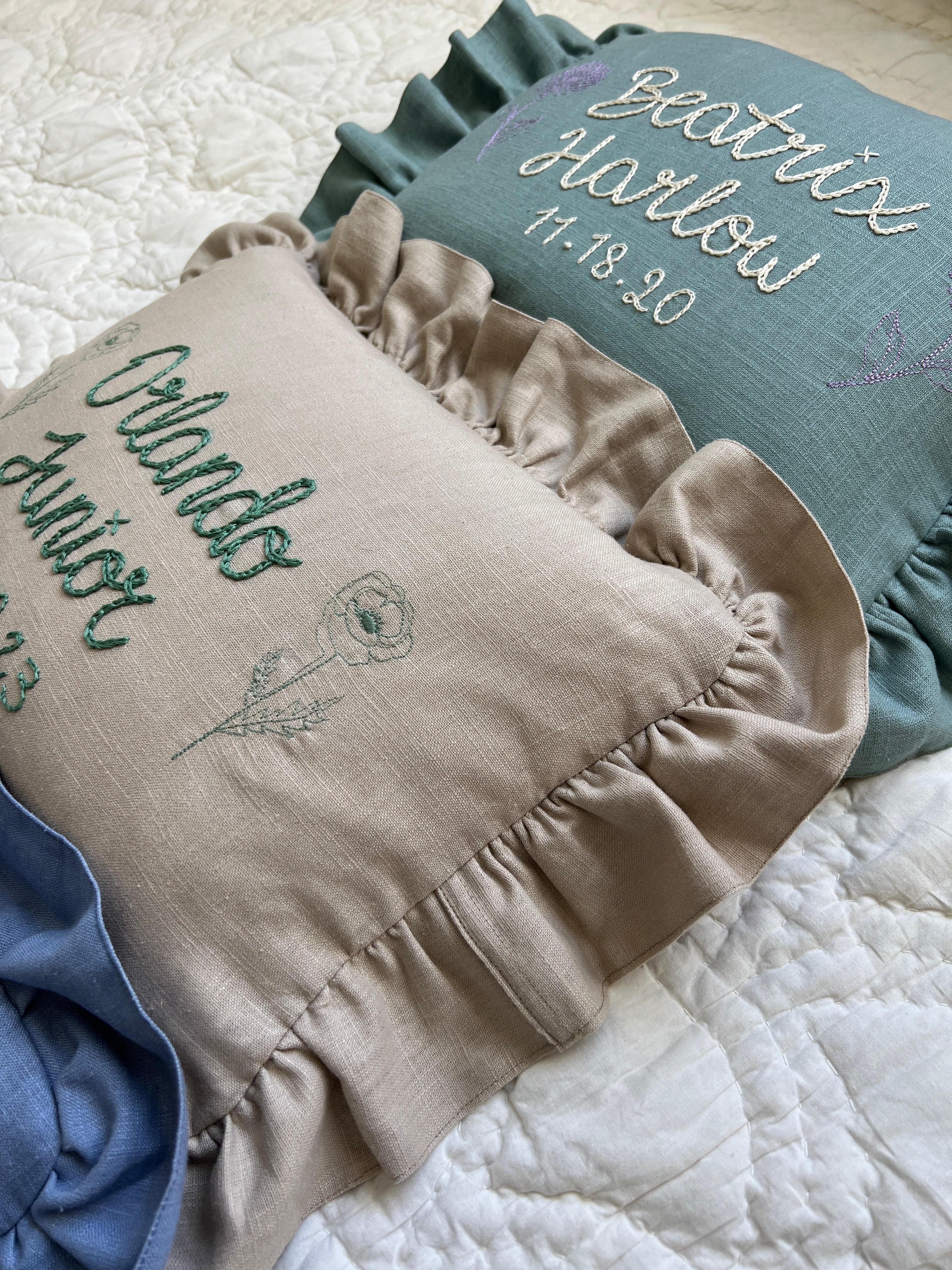 Heirloom Embroidered Baby Naming Cushion