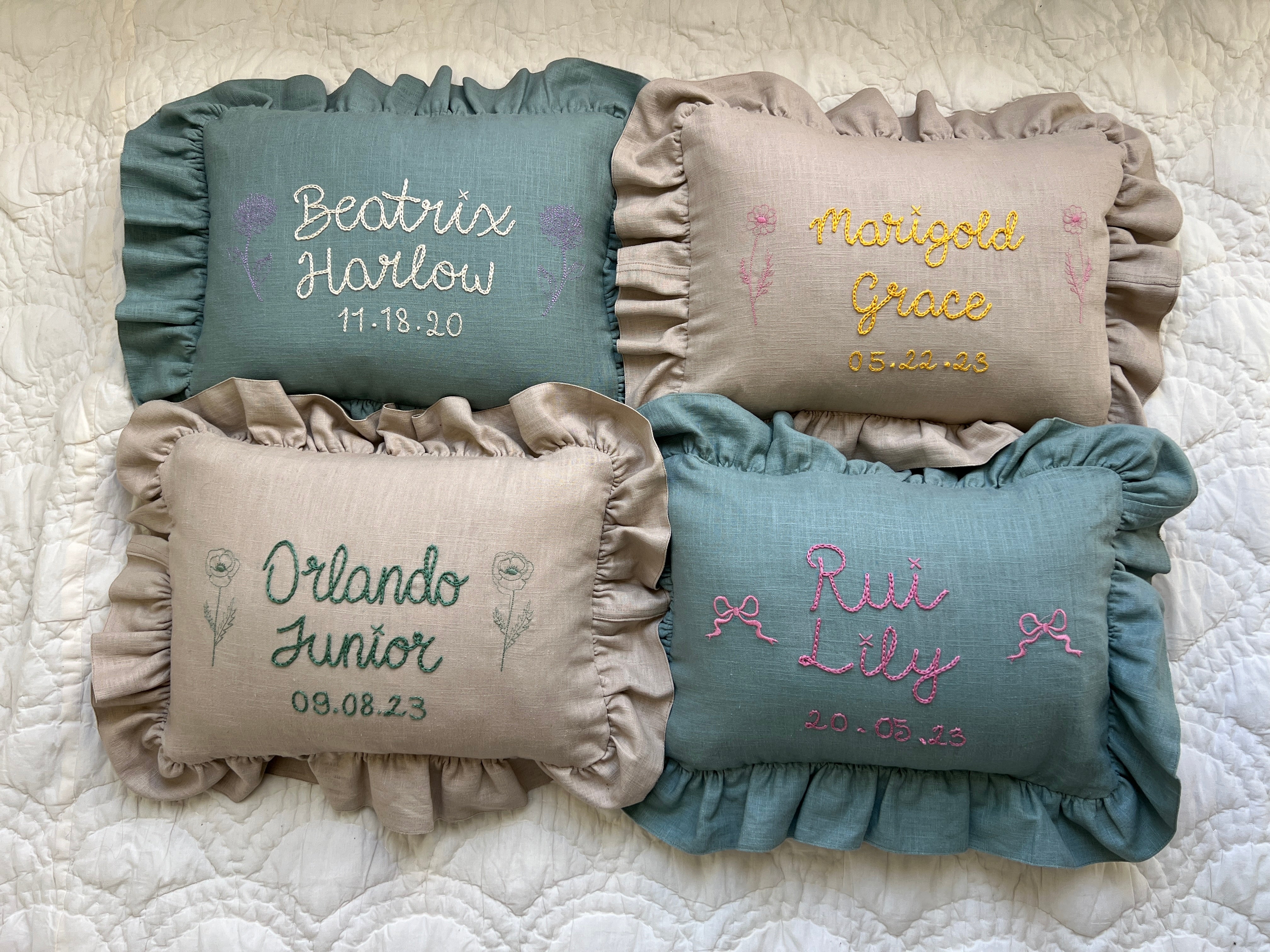 Heirloom Embroidered Baby Naming Cushion