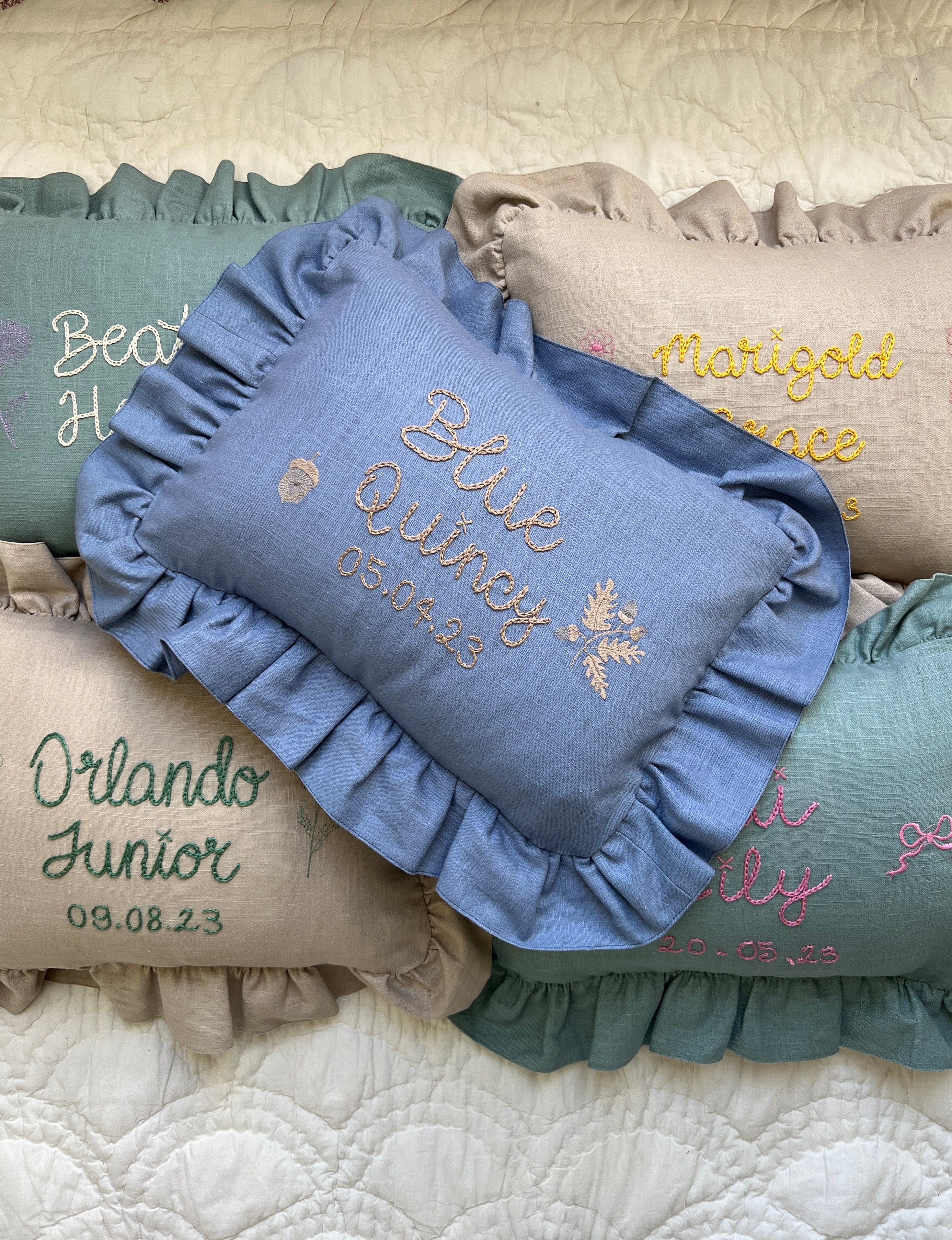 Heirloom Embroidered Baby Naming Cushion