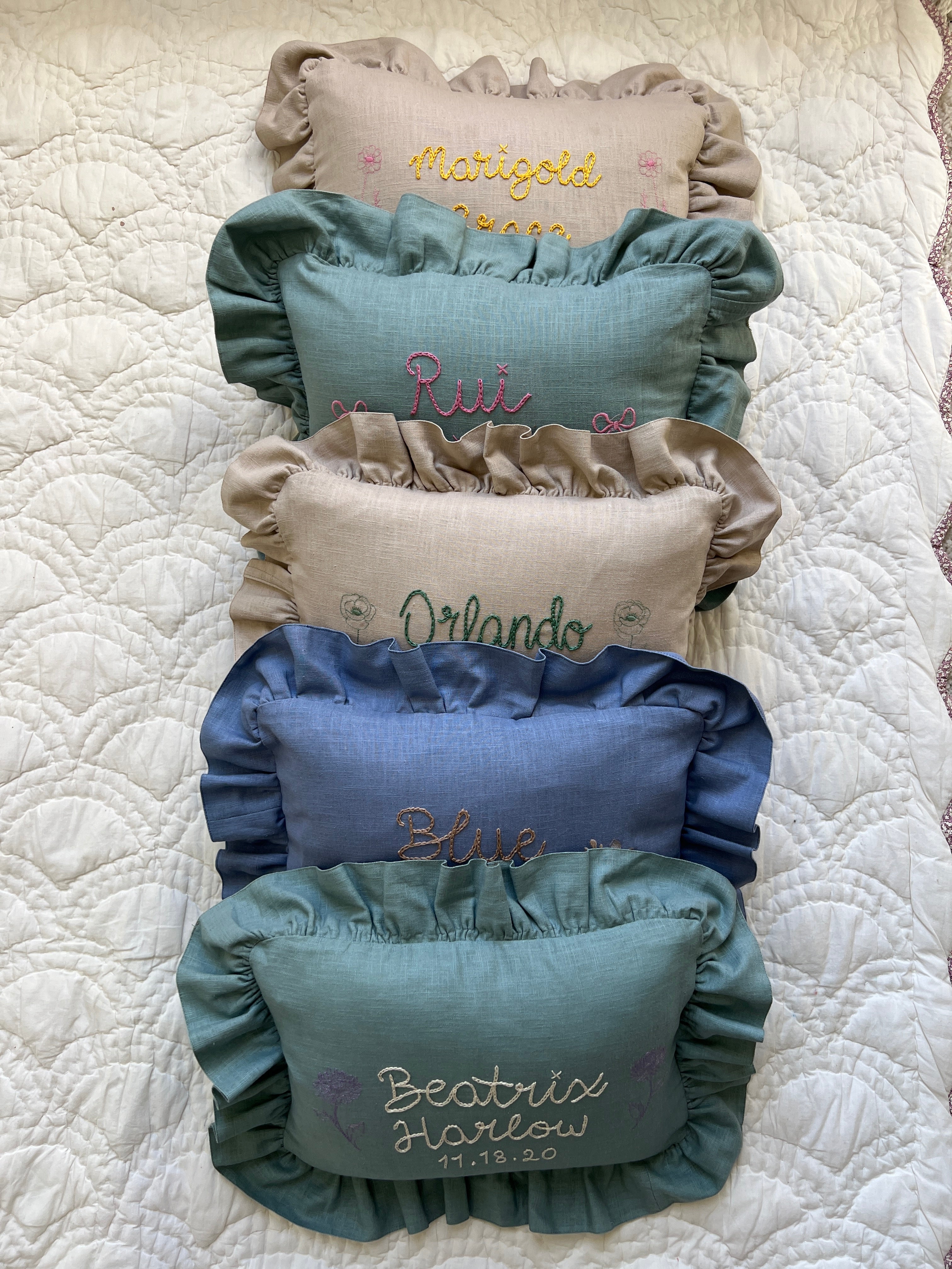 Heirloom Embroidered Baby Naming Cushion