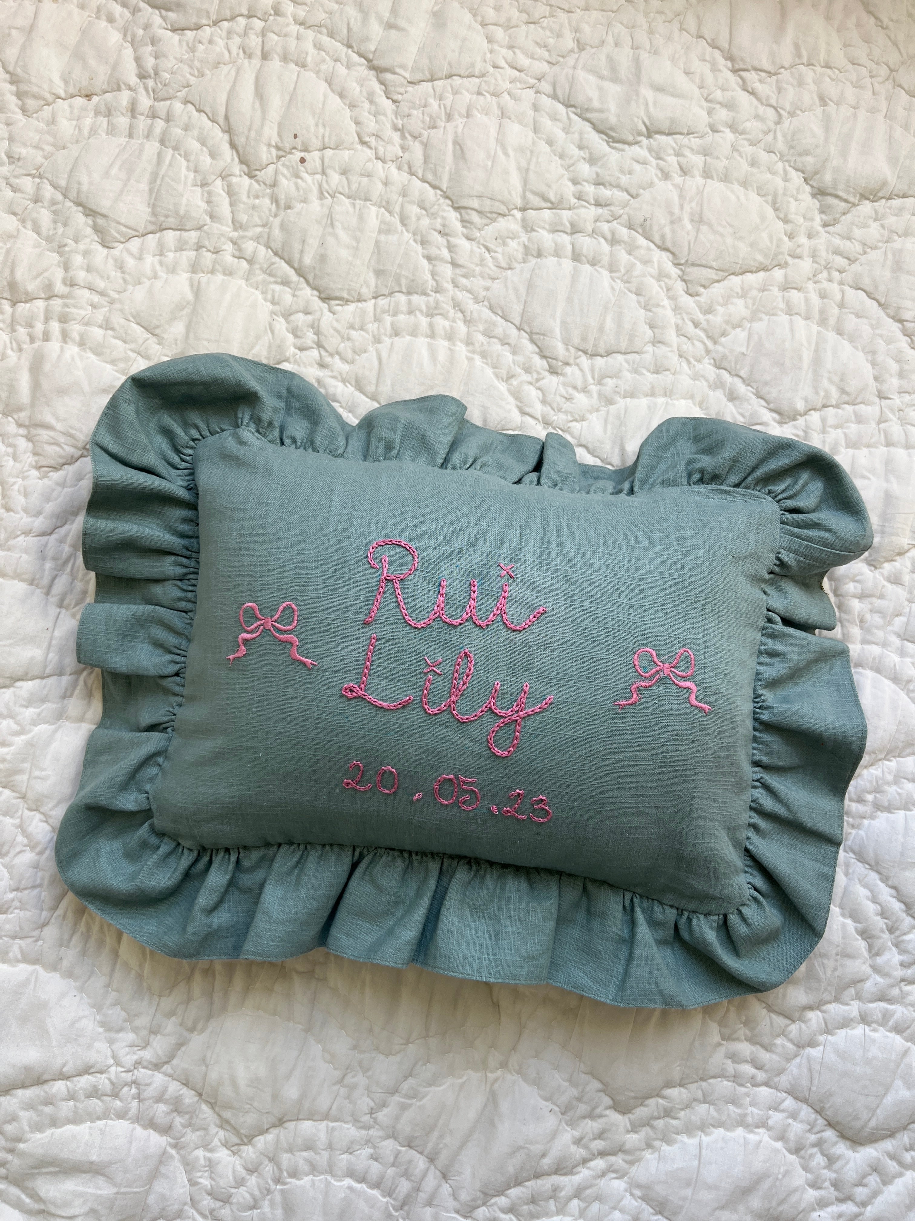 Heirloom Embroidered Baby Naming Cushion