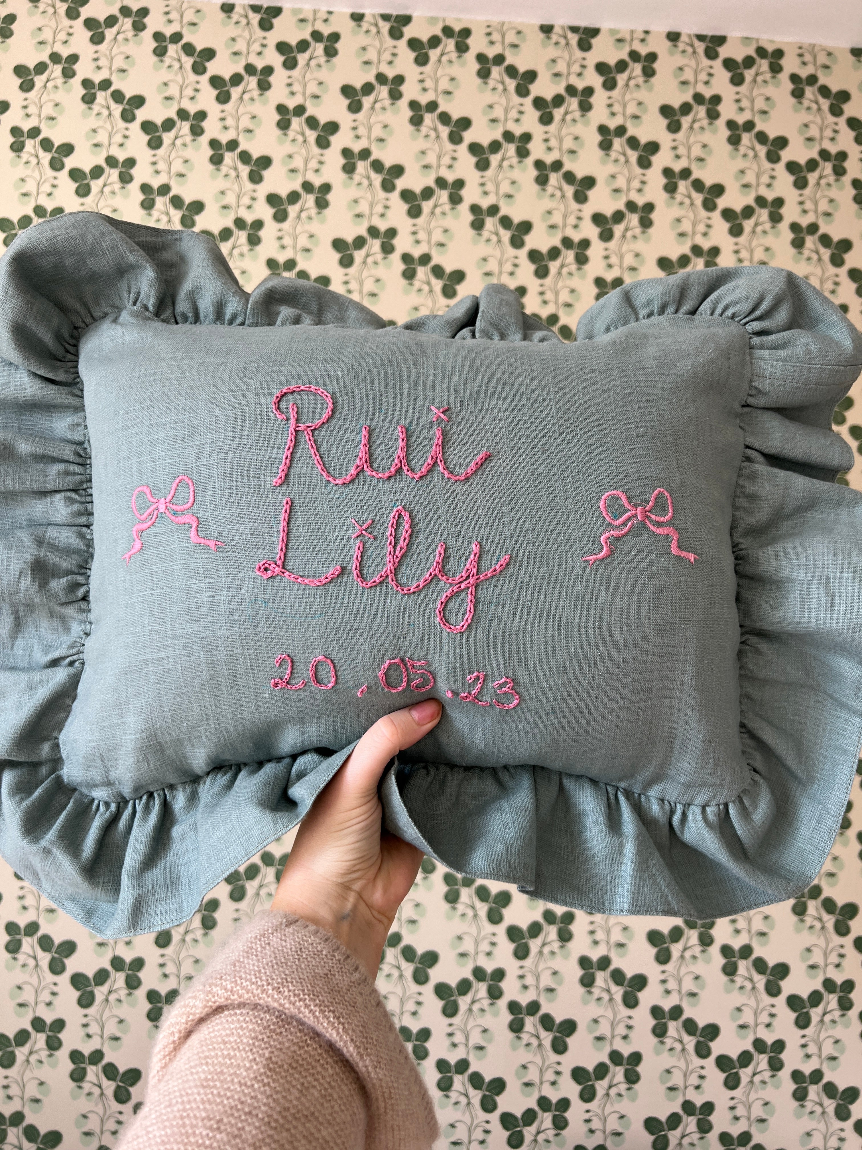 Heirloom Embroidered Baby Naming Cushion