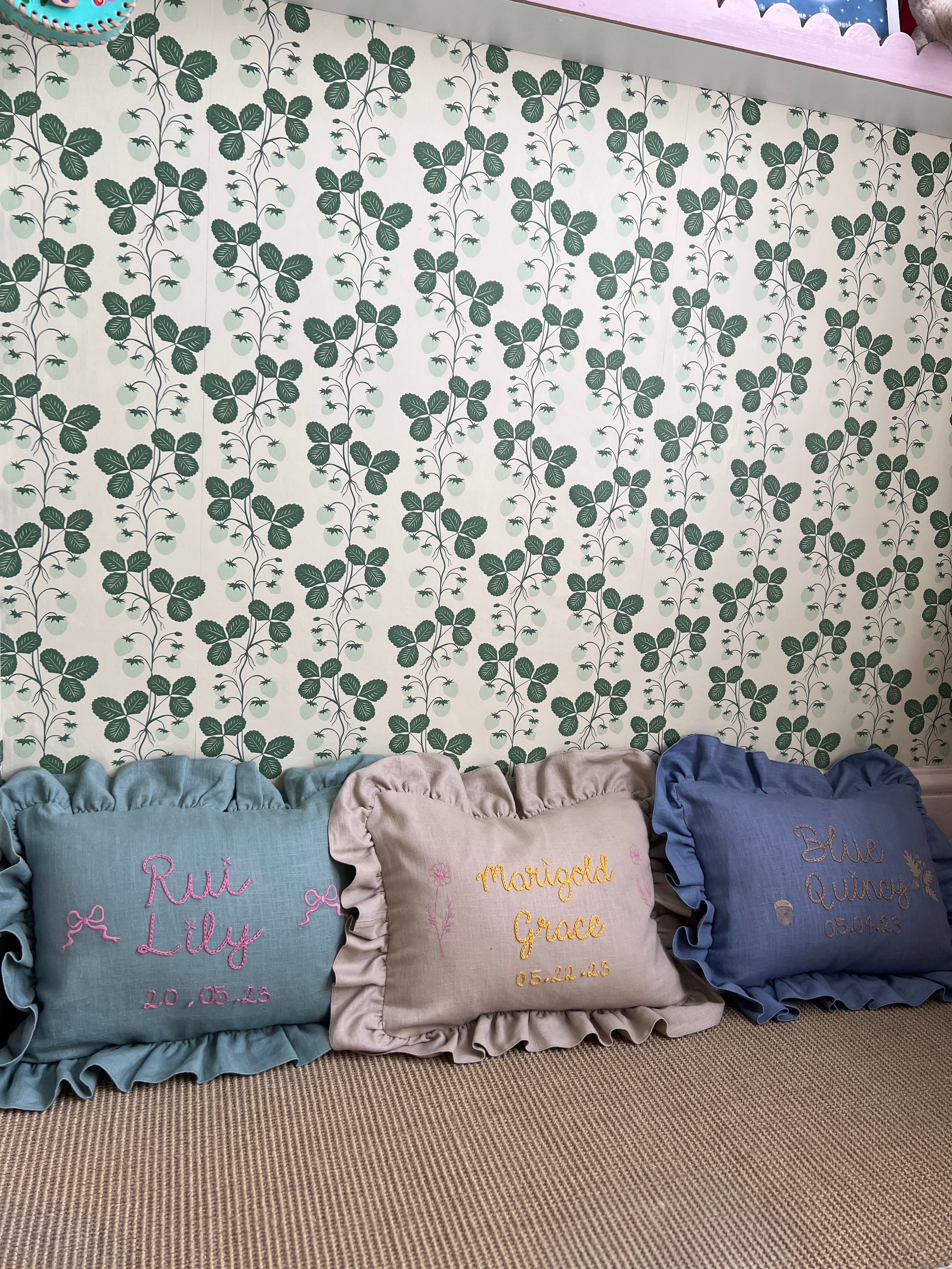 Heirloom Embroidered Baby Naming Cushion