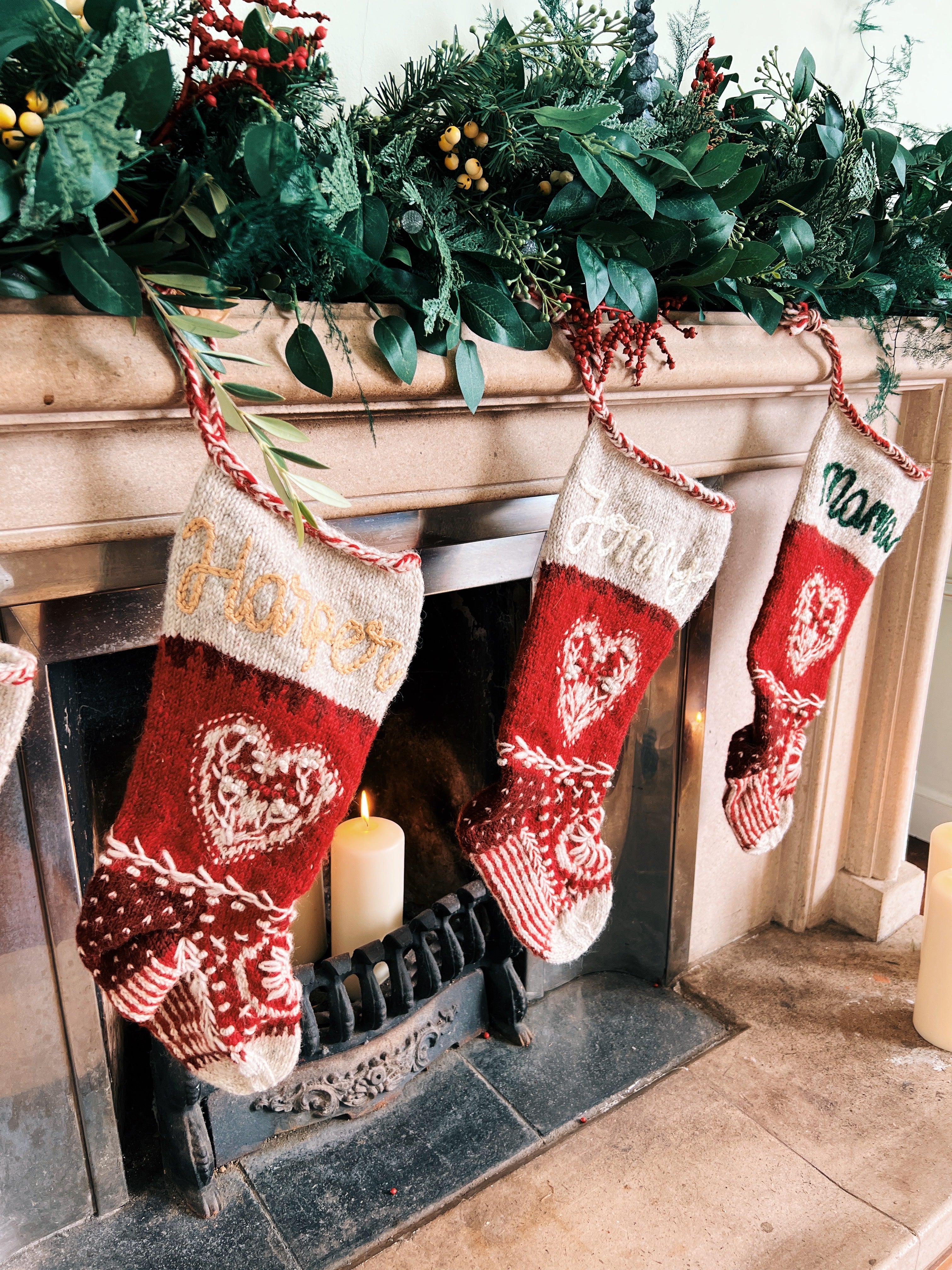 Heirloom Christmas Stocking | Red Hearts