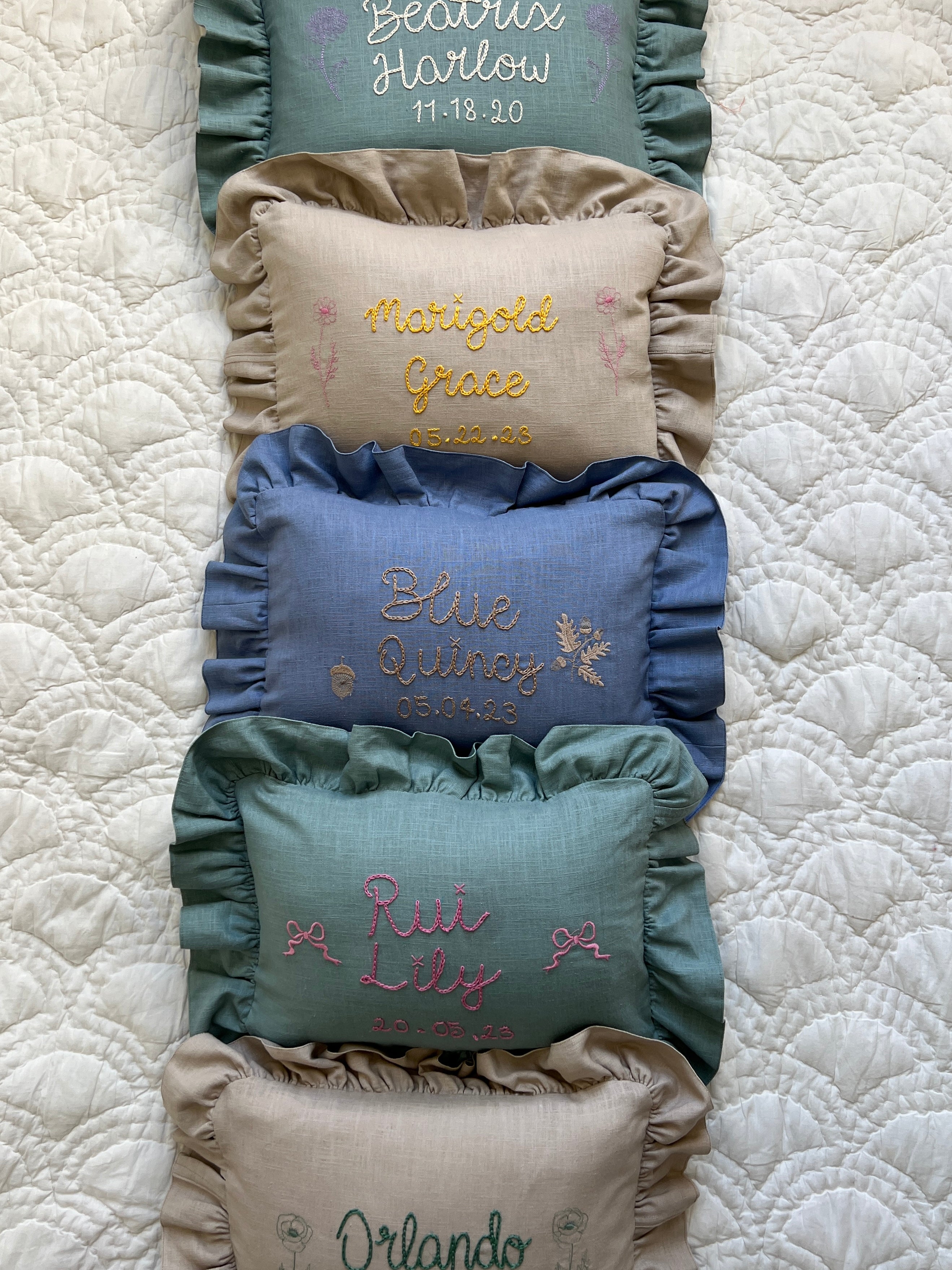 Heirloom Embroidered Baby Naming Cushion