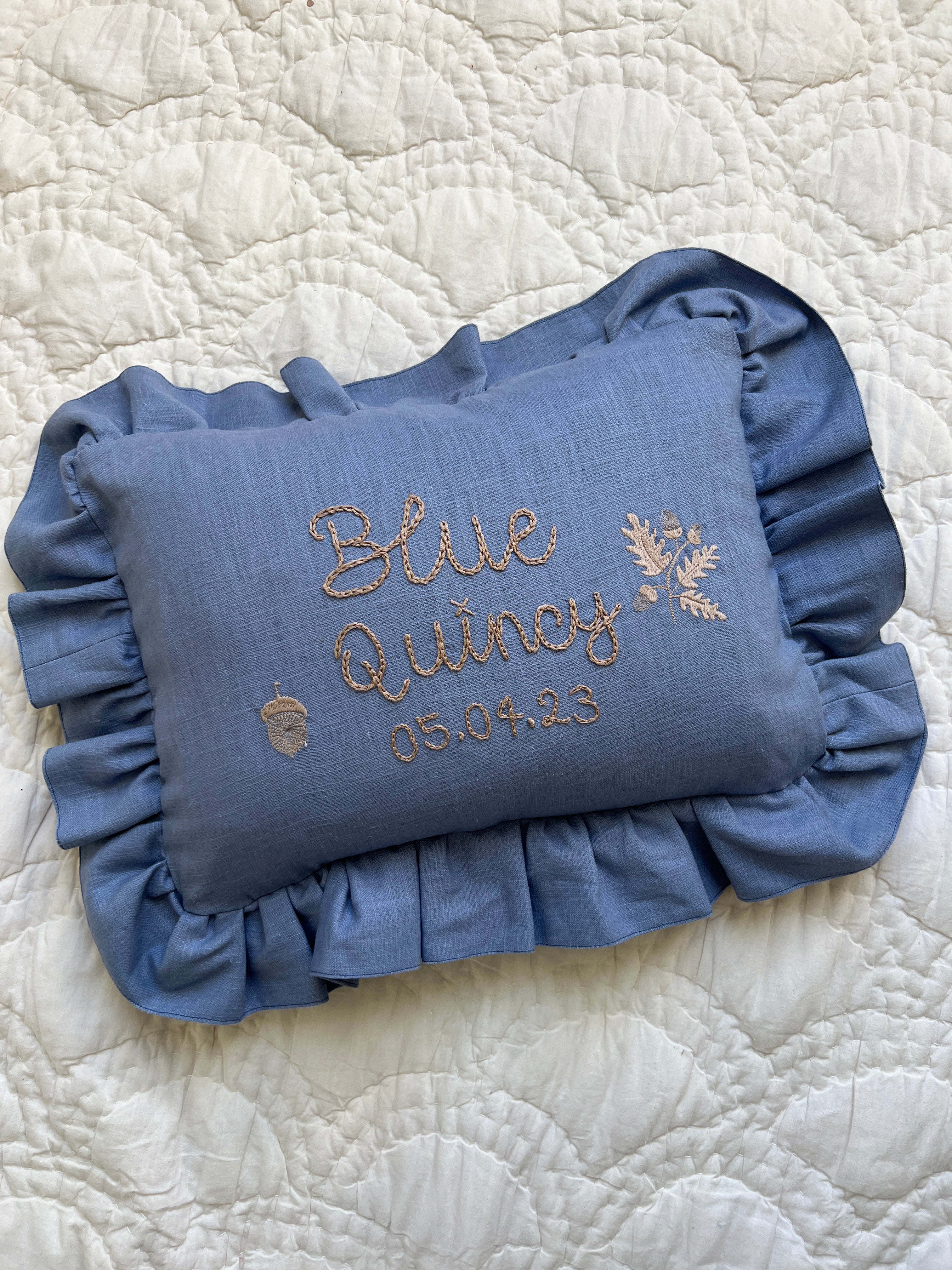 Heirloom Embroidered Baby Naming Cushion